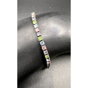 Estate Vintage Signed JR Joan Rivers Multicolor Crystal Tennis Line Bracelet 8"